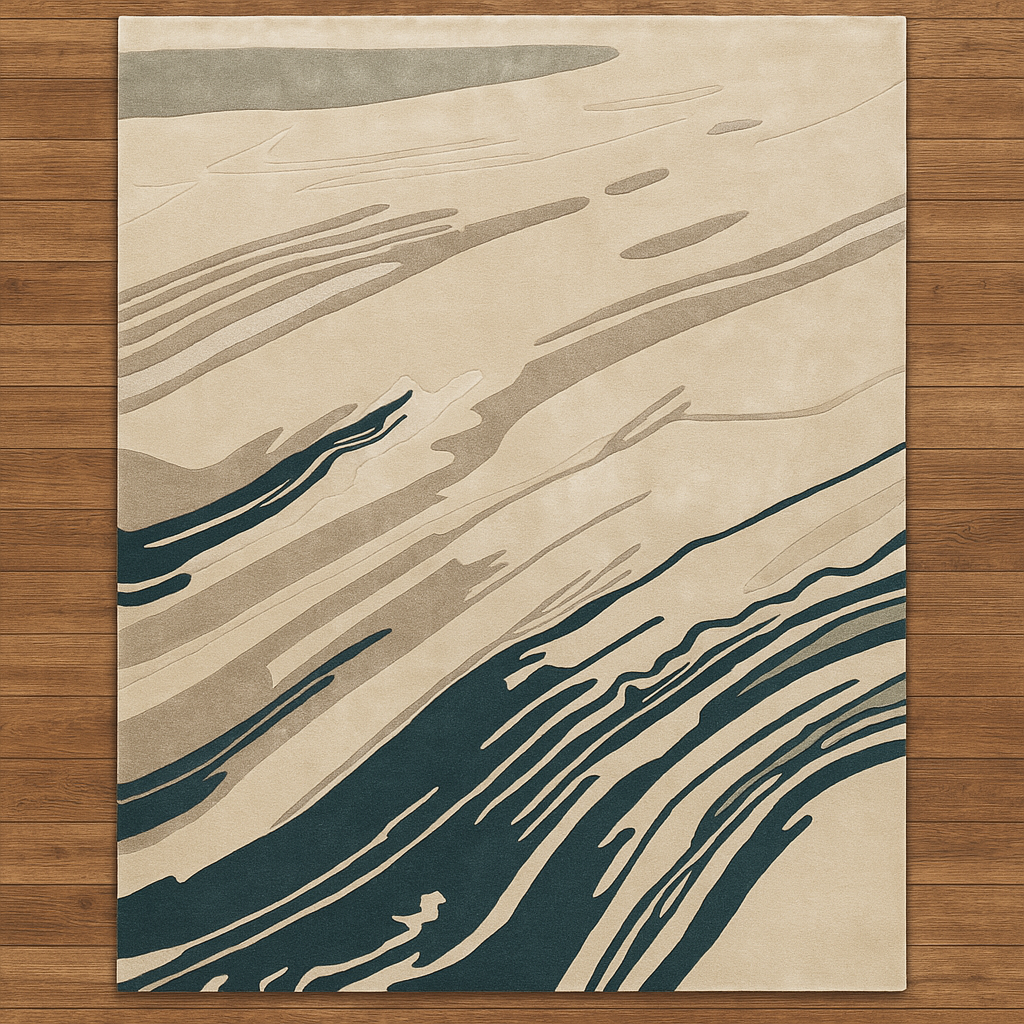 Rug with abstract design on a wooden floor