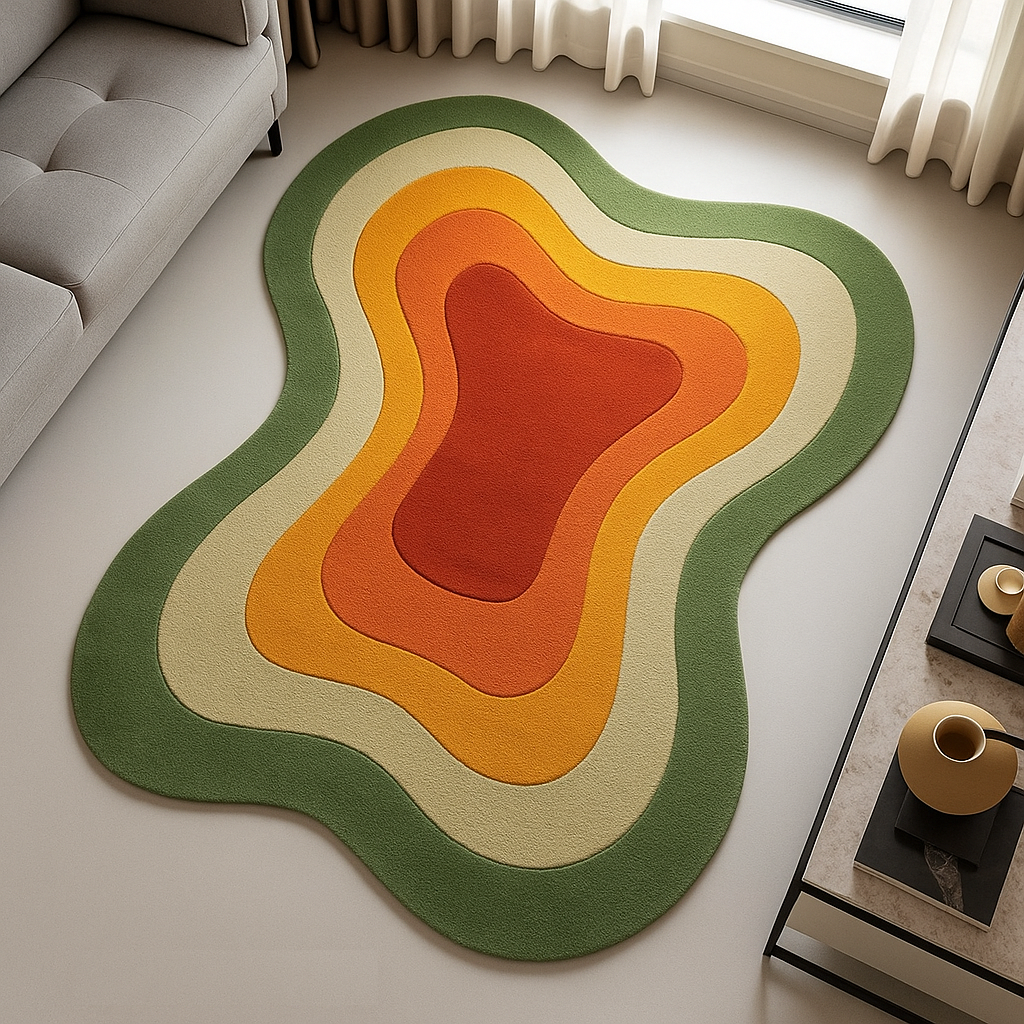 Modern Retro Hand-Tufted Wool Rug – Abstract Multicolor Area Rug