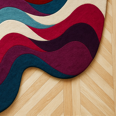 Colorful Abstract Hand Tufted Wool Rug – Modern Living Room Carpet