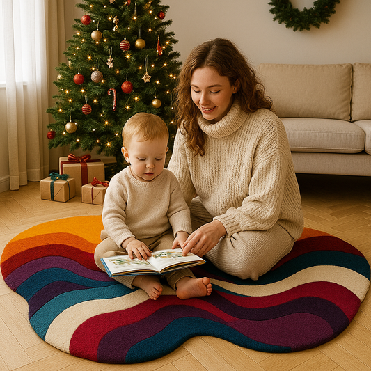 Colorful Abstract Hand Tufted Wool Rug – Modern Living Room Carpet