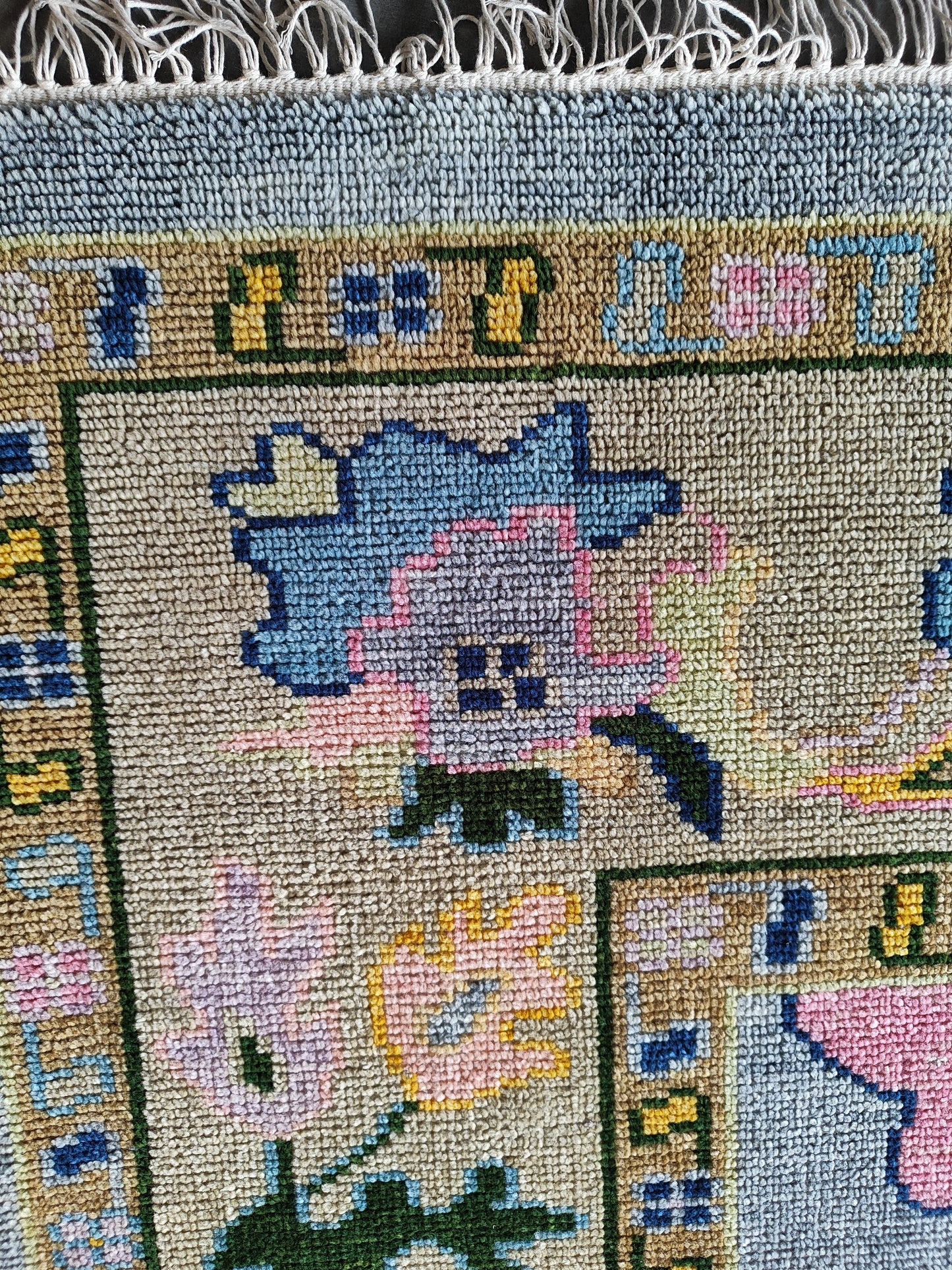 Pink & Blue Indo Oushak Hand-Knotted Wool Rug – Vintage Floral