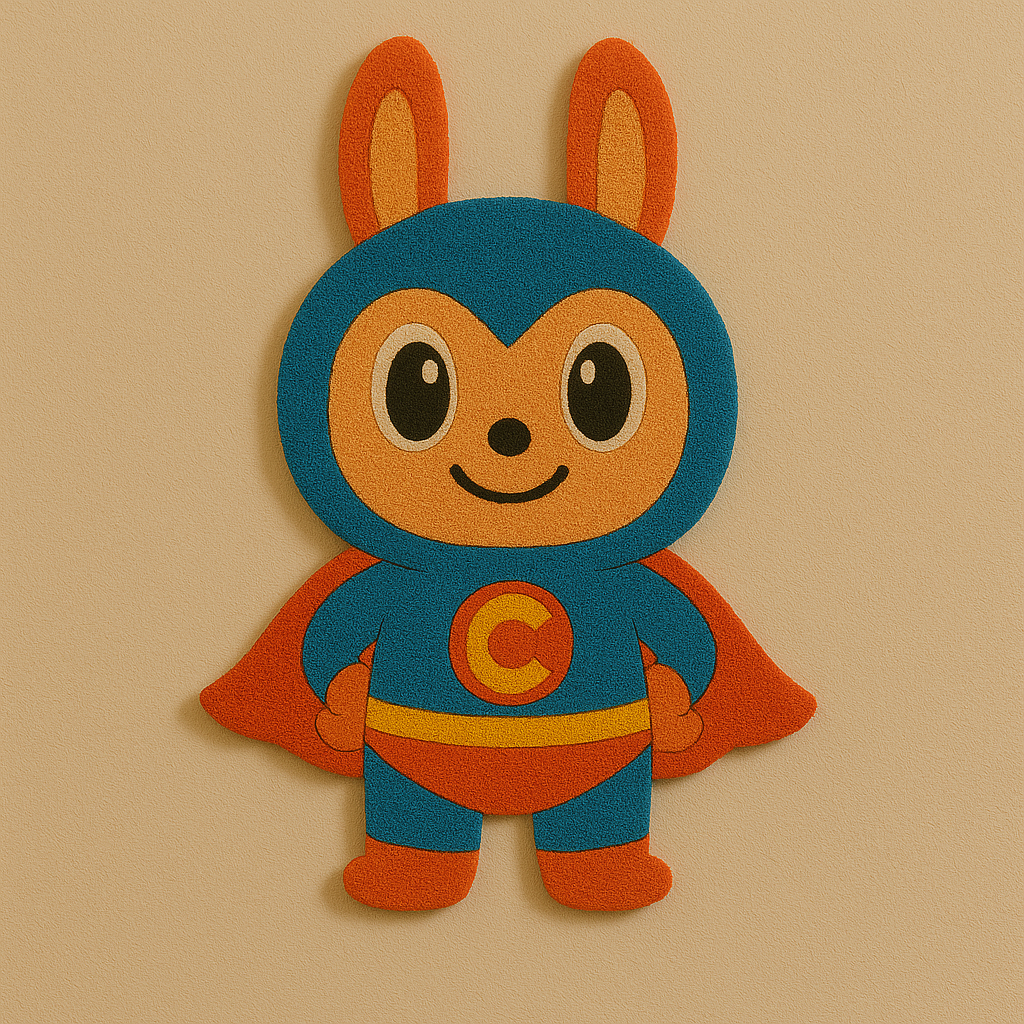 CAPEE Hero Bunny Tufted Rug – Kids Cartoon Superhero Carpet