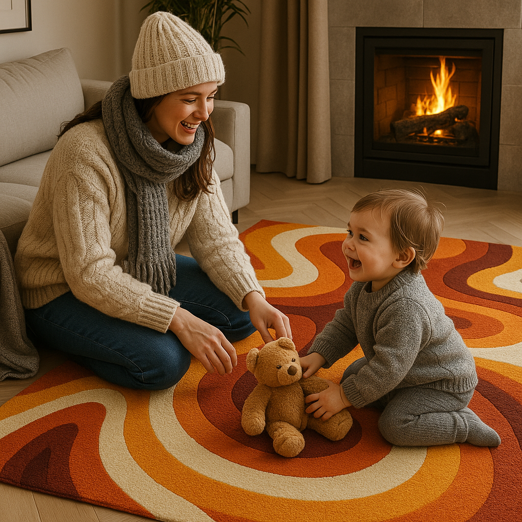 Hand-Tufted Retro Swirl Wool Rug – Mid-Century Modern Area Carpet