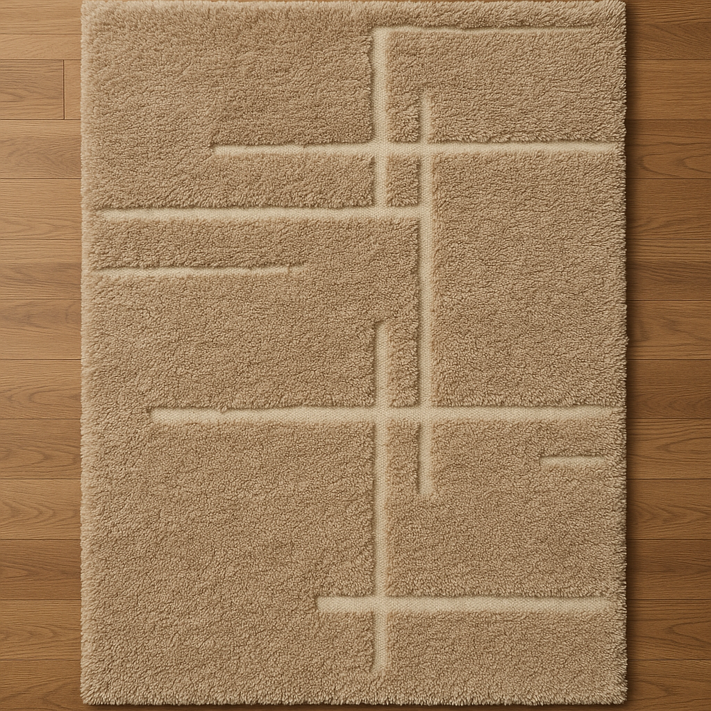 Modern Hand-Knotted Wool Rug – Beige Geometric Luxury Carpet