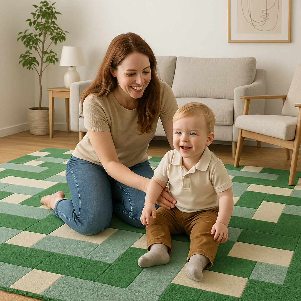 Modern Green Geometric Wool Area Rug – Hand-Tufted Luxury Carpet