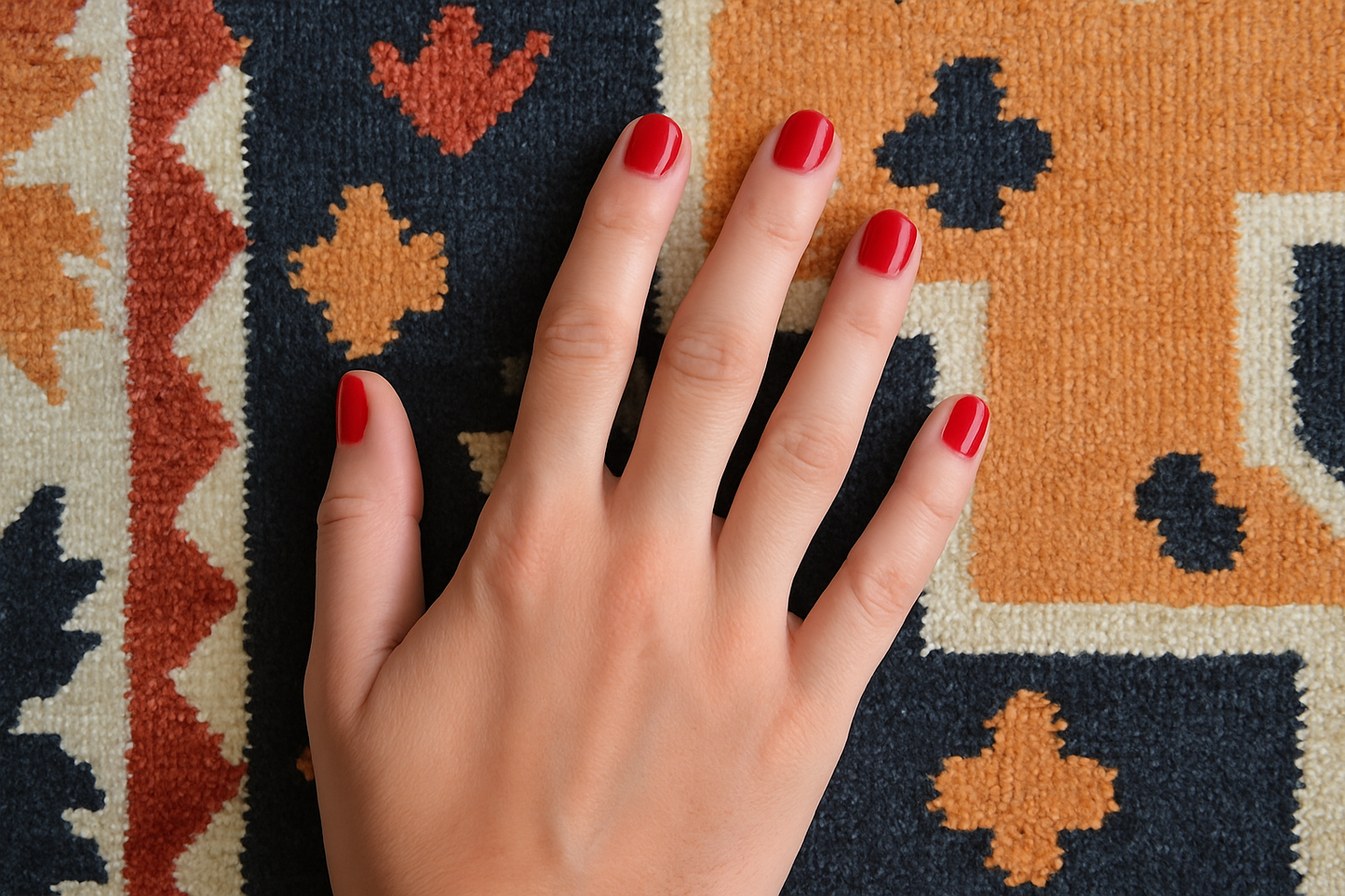 Hand-Knotted Oriental Wool Rug in Rust Orange & Charcoal
