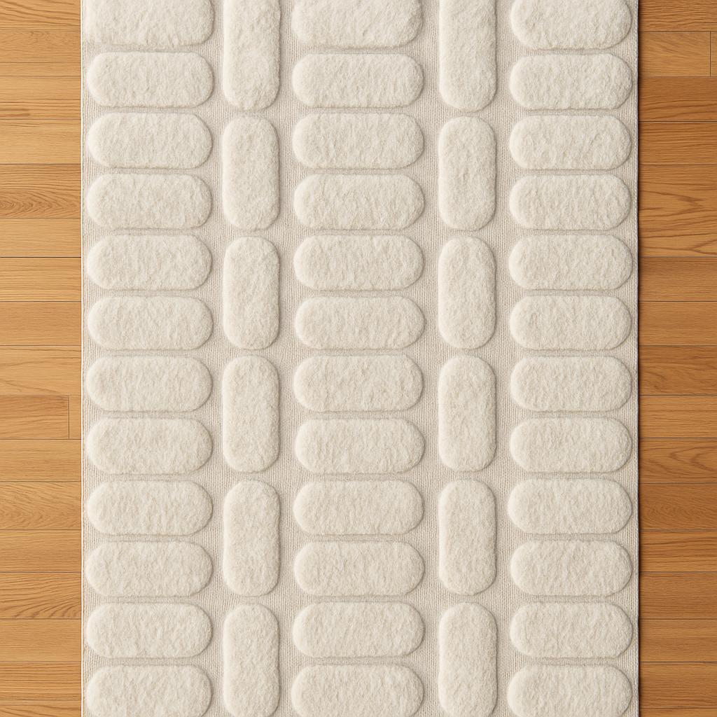 Hand-Knotted Wool Rug – Ivory Pebble Texture | Modern Area Carpet