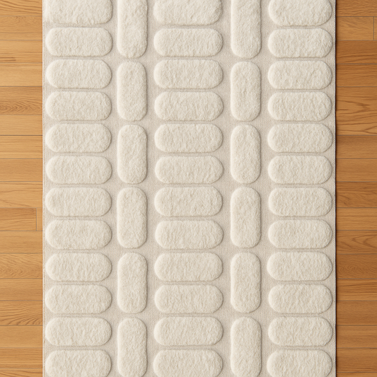 Hand-Knotted Wool Rug – Ivory Pebble Texture | Modern Area Carpet