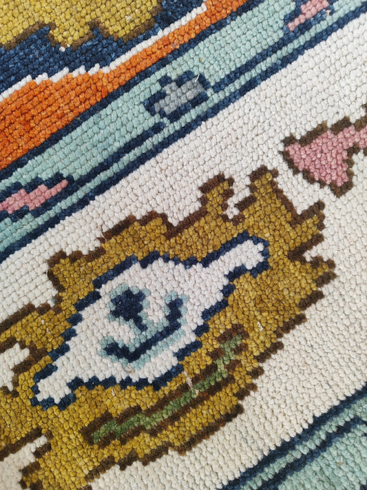 Hand-Knotted Indo Oushak Wool Rug – Blue Pastel Tribal Floral