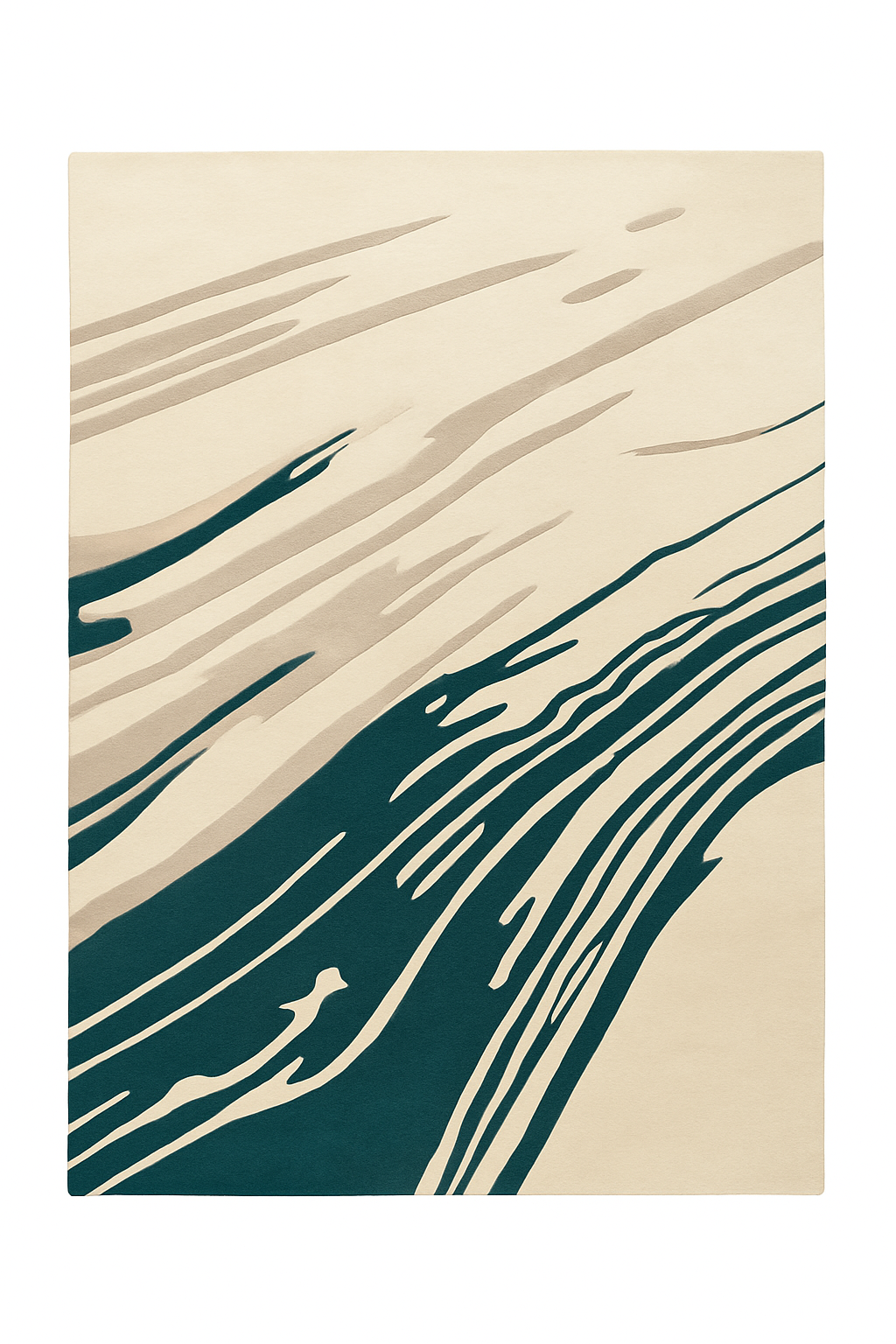 Beige and teal abstract patterned rug on a beige background