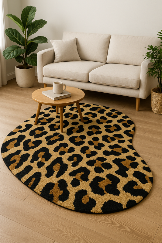 Hand Tufted Leopard Print Wool Rug – Modern Animal Accent