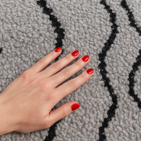 Hand-Knotted Grey Wool Rug with Geometric Wavy Lines