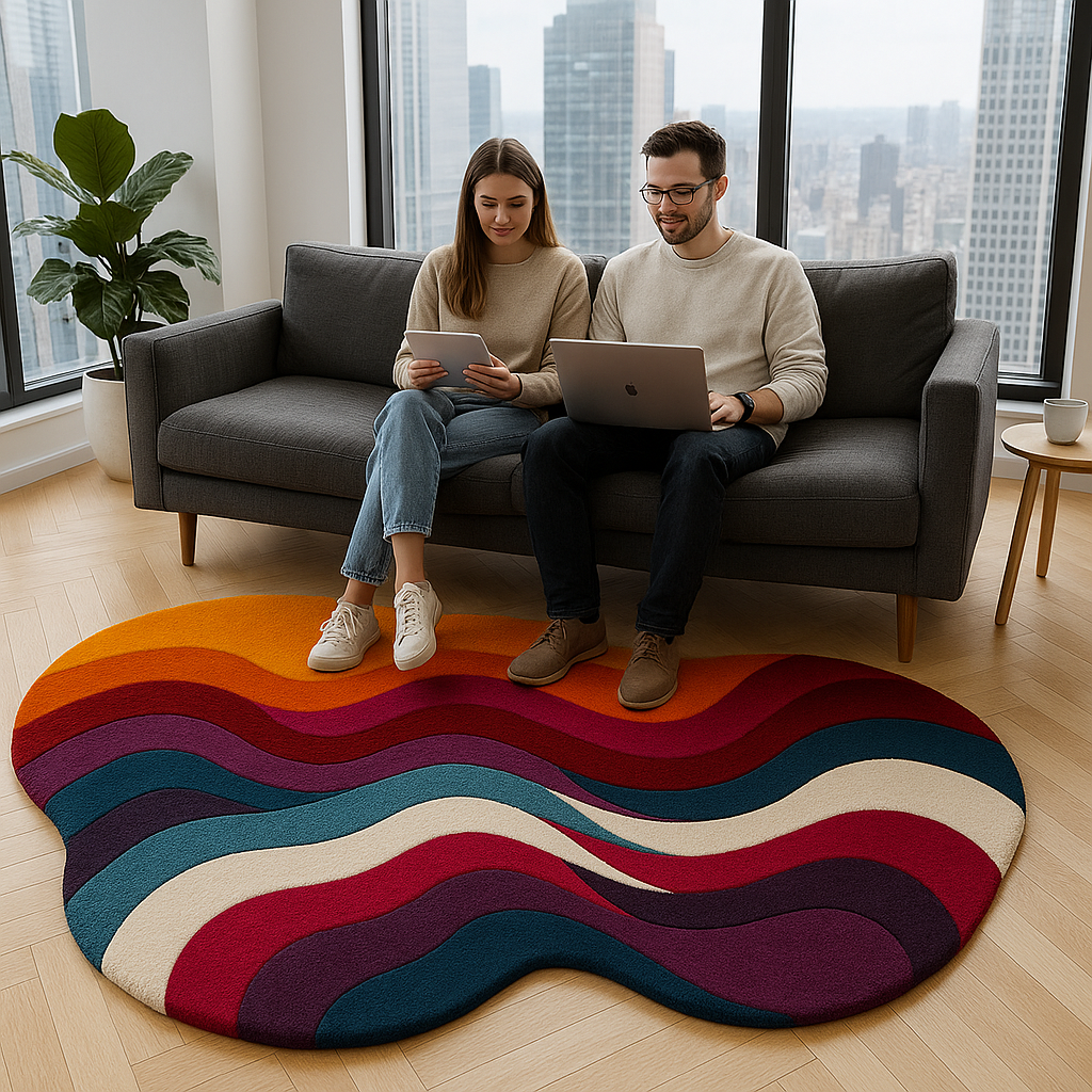 Colorful Abstract Hand Tufted Wool Rug – Modern Living Room Carpet
