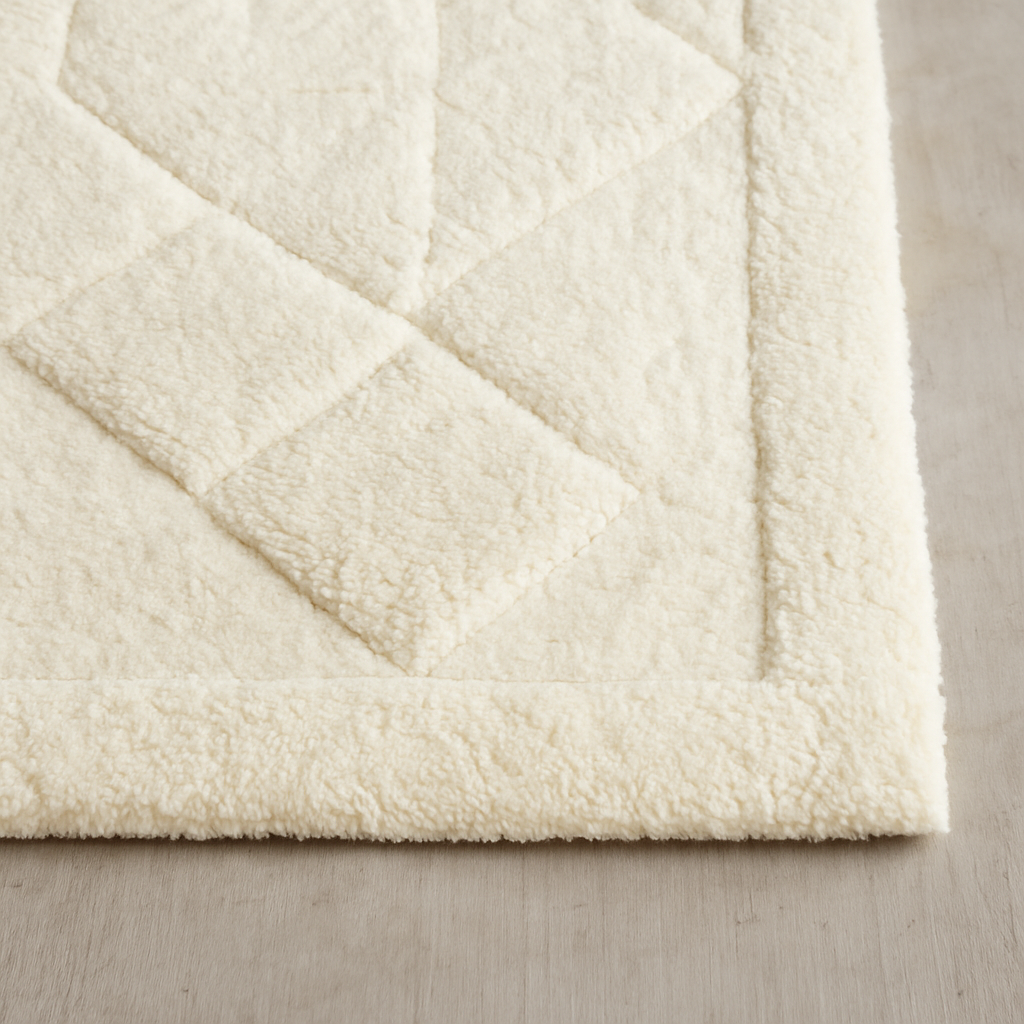 Hand-Knotted Ivory Wool Rug – Diamond Pattern Plush Area Carpet