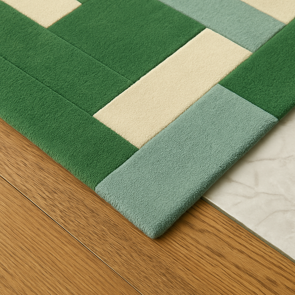 Corner close-up showing rug border and weave detail