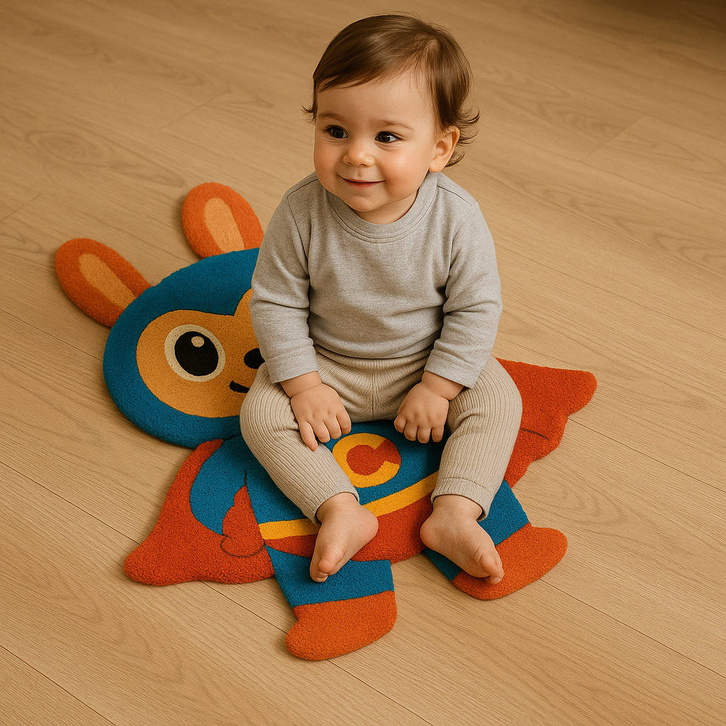 CAPEE Hero Bunny Tufted Rug – Kids Cartoon Superhero Carpet