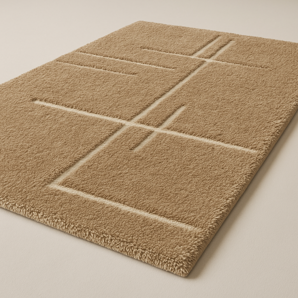 Modern Hand-Knotted Wool Rug – Beige Geometric Luxury Carpet