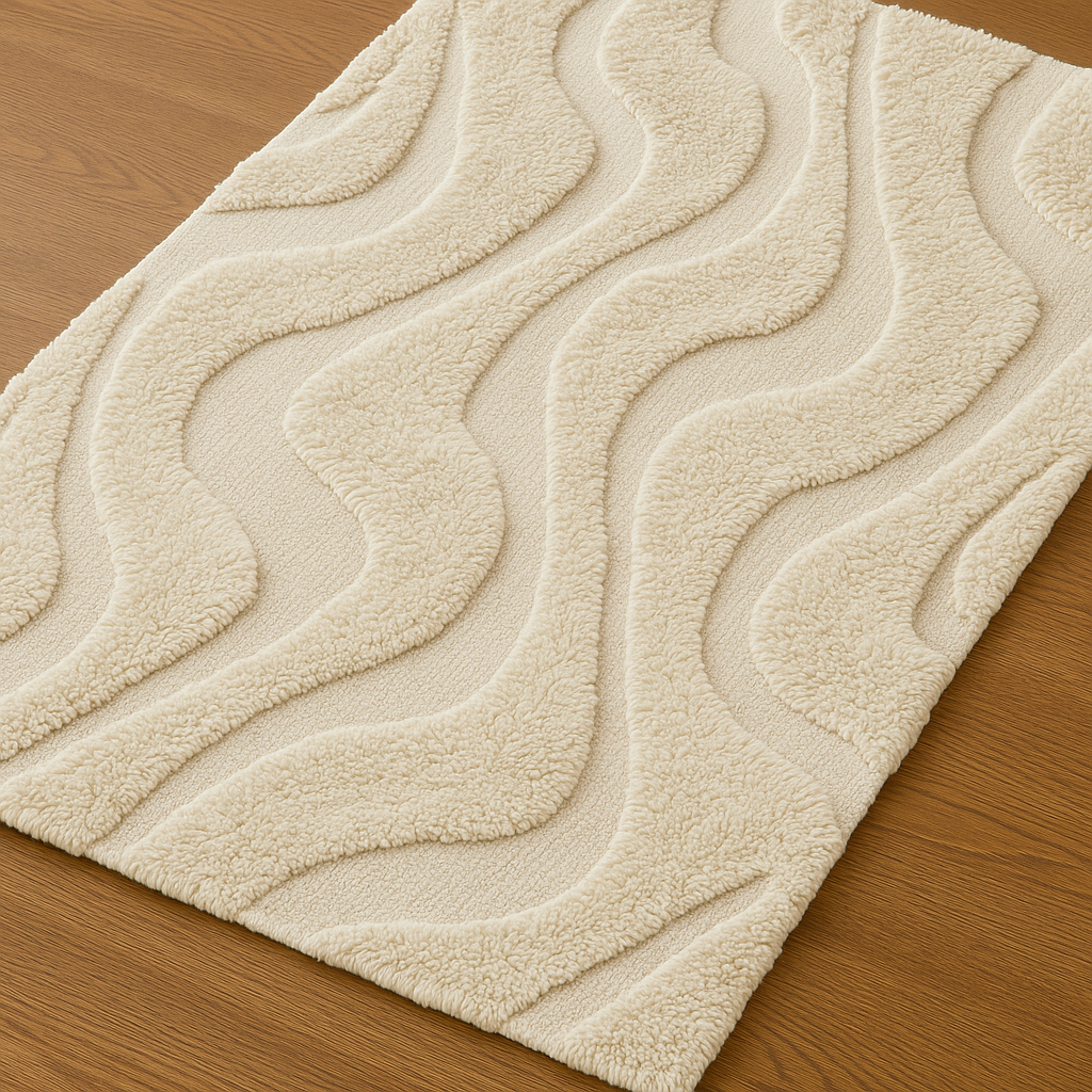 Hand-Knotted Wool Area Rug – Abstract Cream Modern Living Room Carpet