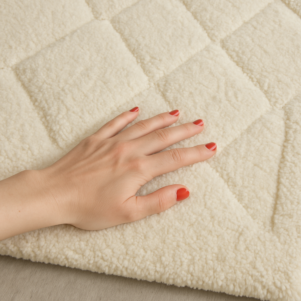 Hand-Knotted Ivory Wool Rug – Diamond Pattern Plush Area Carpet