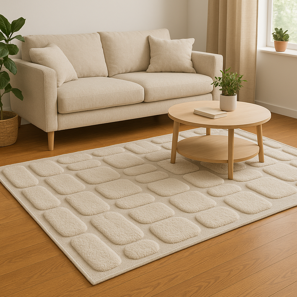 Hand-Knotted Wool Rug – Ivory Pebble Texture | Modern Area Carpet