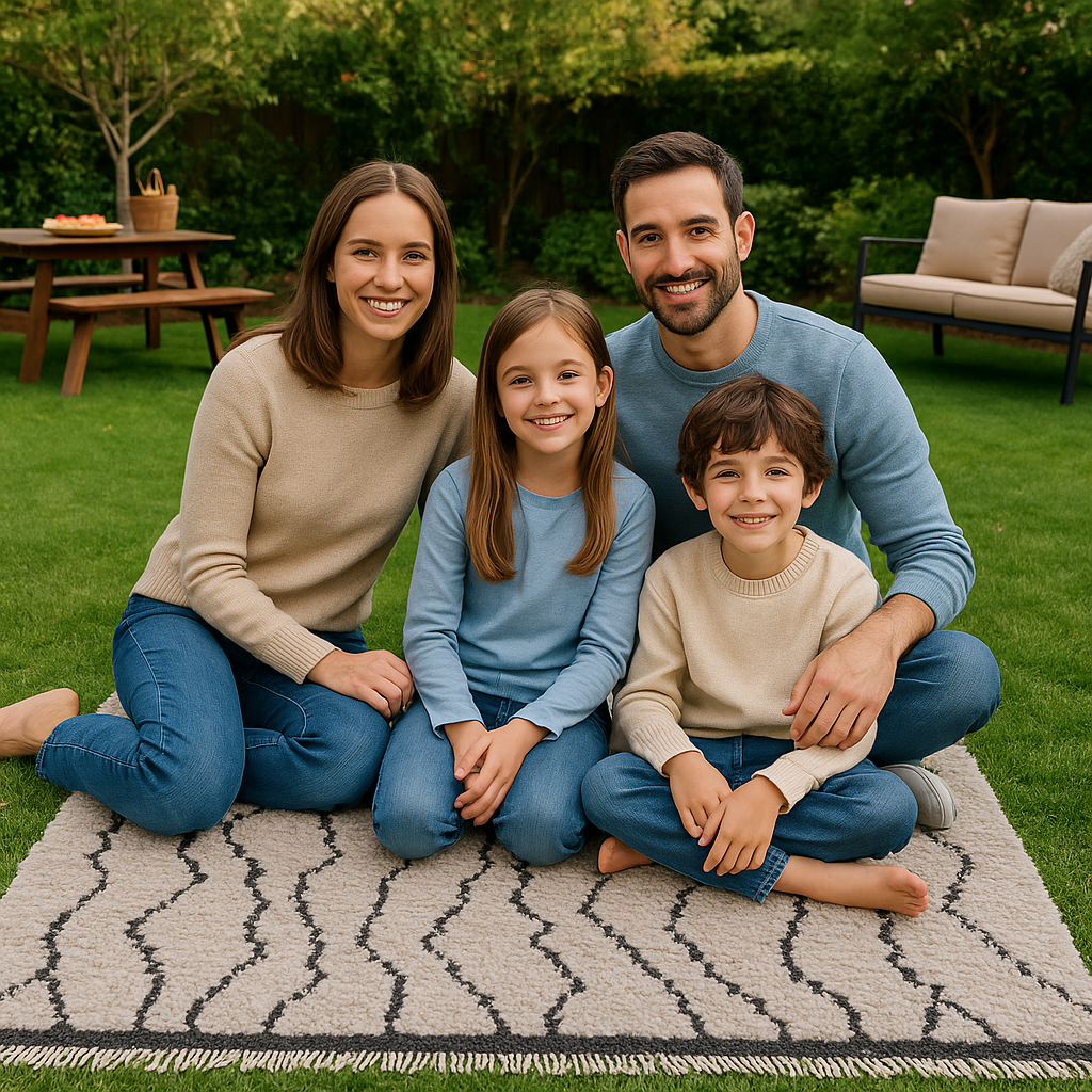 Hand-Knotted Grey Wool Rug with Geometric Wavy Lines