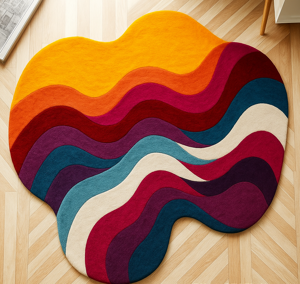 Colorful Abstract Hand Tufted Wool Rug – Modern Living Room Carpet