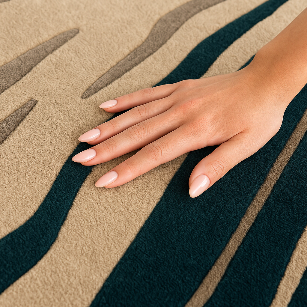 Modern Abstract Wool Rug – Hand-Tufted Beige & Teal Carpet