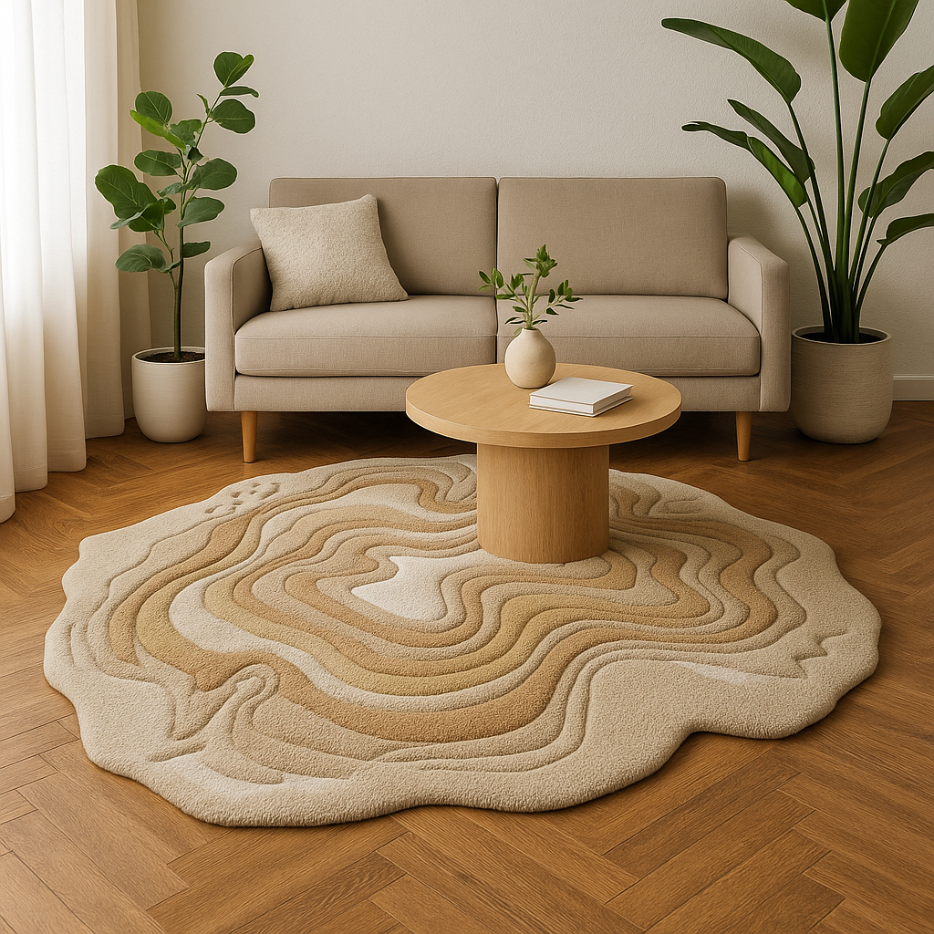 Hand-Tufted Wool Rug – Abstract Earth Layer Topography Design