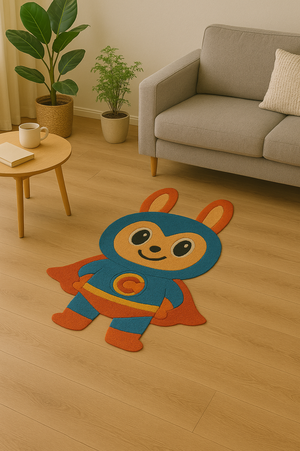 CAPEE Hero Bunny Tufted Rug – Kids Cartoon Superhero Carpet