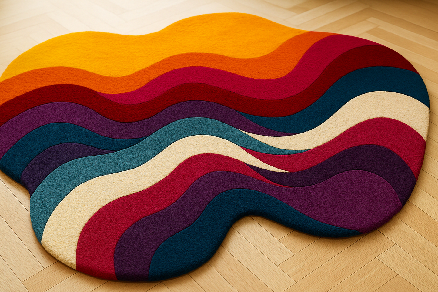 Colorful Abstract Hand Tufted Wool Rug – Modern Living Room Carpet