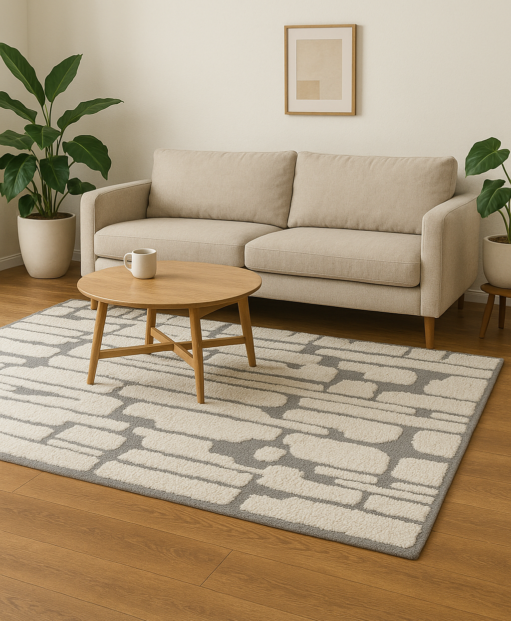 Modern Hand-Knotted Wool Rug – White & Gray Abstract Area Carpet