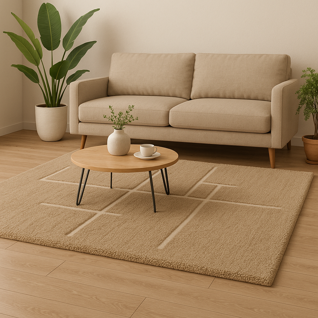 Modern Hand-Knotted Wool Rug – Beige Geometric Luxury Carpet