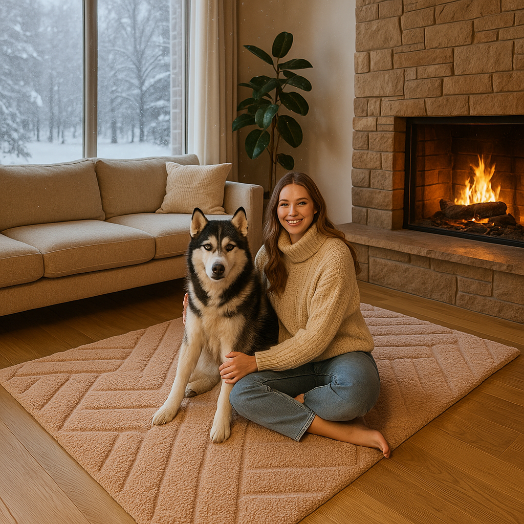 Modern Hand-Knotted Wool Rug – Soft Beige Geometric Area Carpet