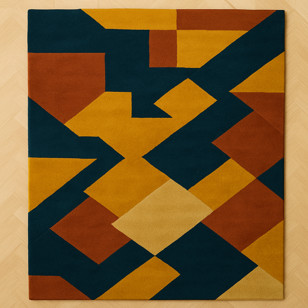 Modern Geometric Tufted Wool Rug – Blue Mustard Abstract Carpet