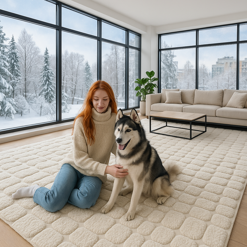 Hand-Knotted Wool Rug – Ivory Pebble Texture | Modern Area Carpet