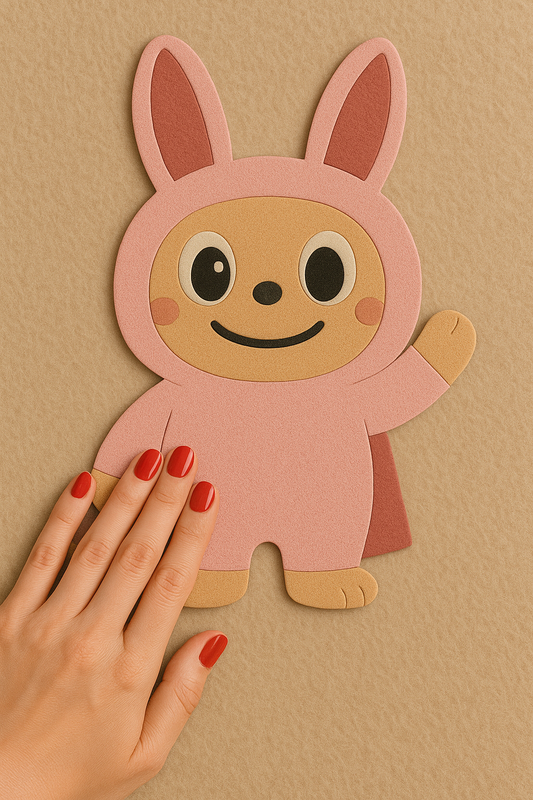 BUBU Bunny Hand-Tufted Pink Wool Rug for Kids & Nursery