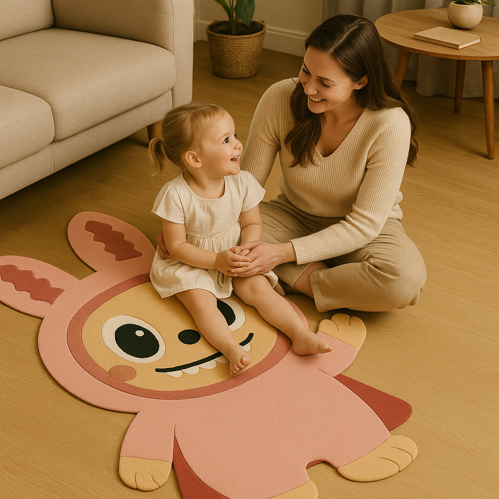 BUBU Bunny Hand-Tufted Pink Wool Rug for Kids & Nursery