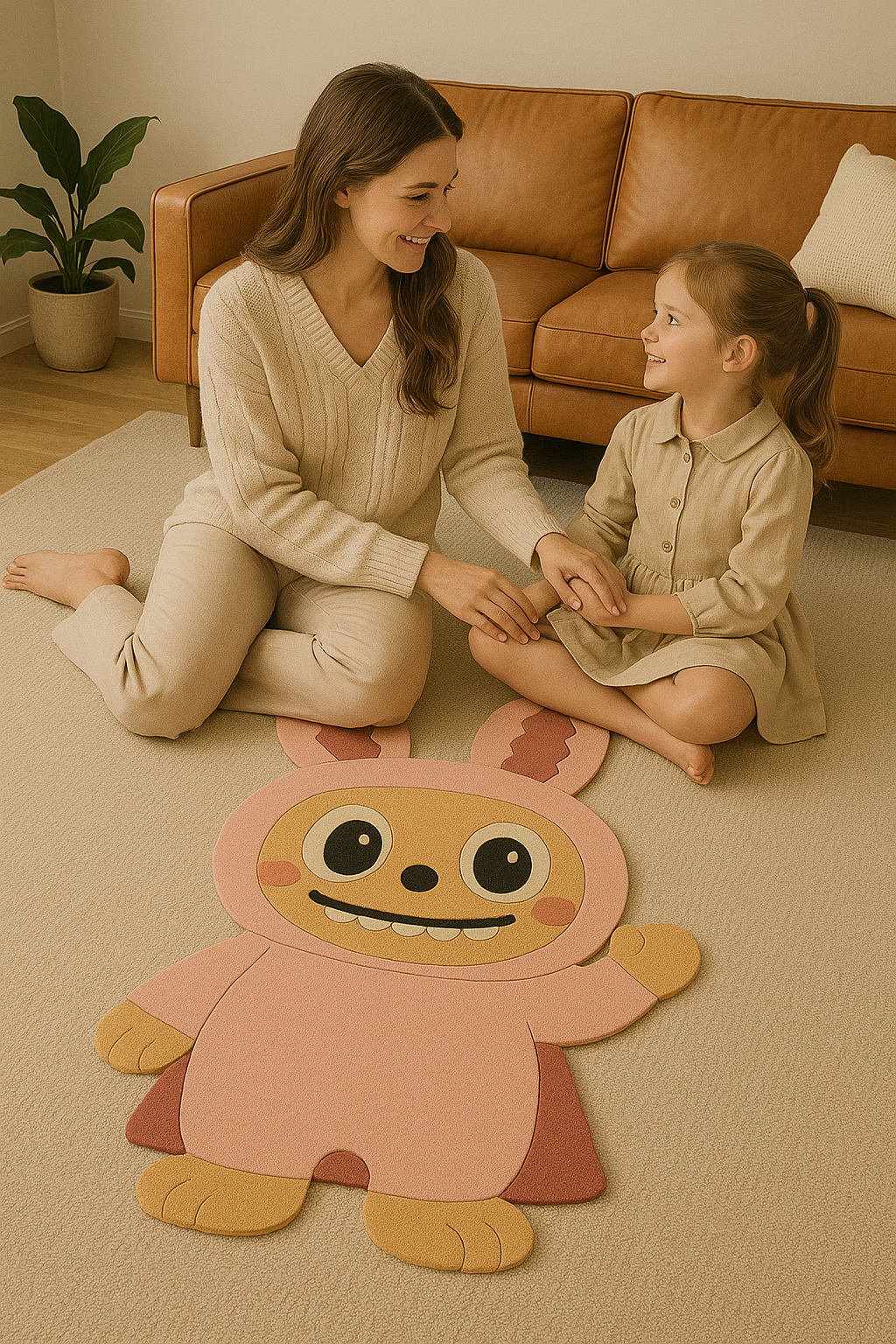 BUBU Bunny Hand-Tufted Pink Wool Rug for Kids & Nursery