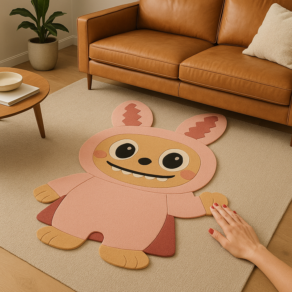 BUBU Bunny Hand-Tufted Pink Wool Rug for Kids & Nursery