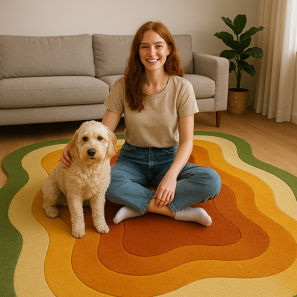 Modern Retro Hand-Tufted Wool Rug – Abstract Multicolor Area Rug