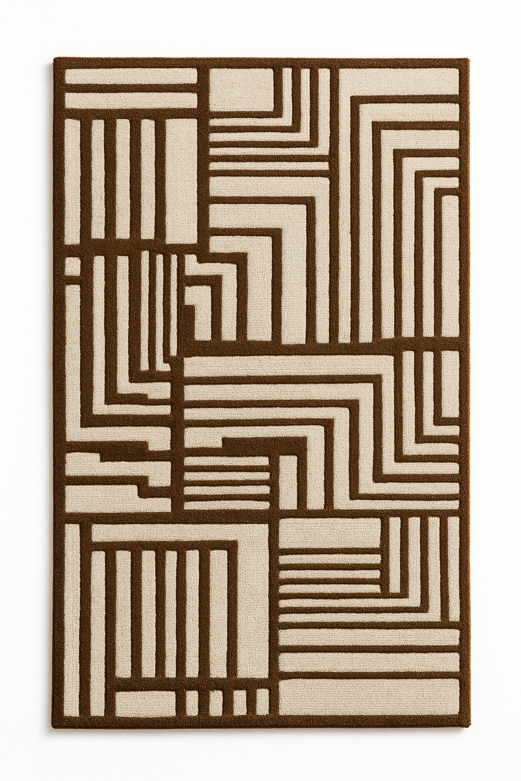 Hand-Tufted Wool Rug – Brown & Cream Geometric Area Carpet