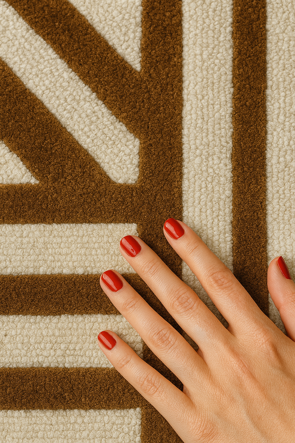Hand-Tufted Wool Rug – Brown & Cream Geometric Area Carpet