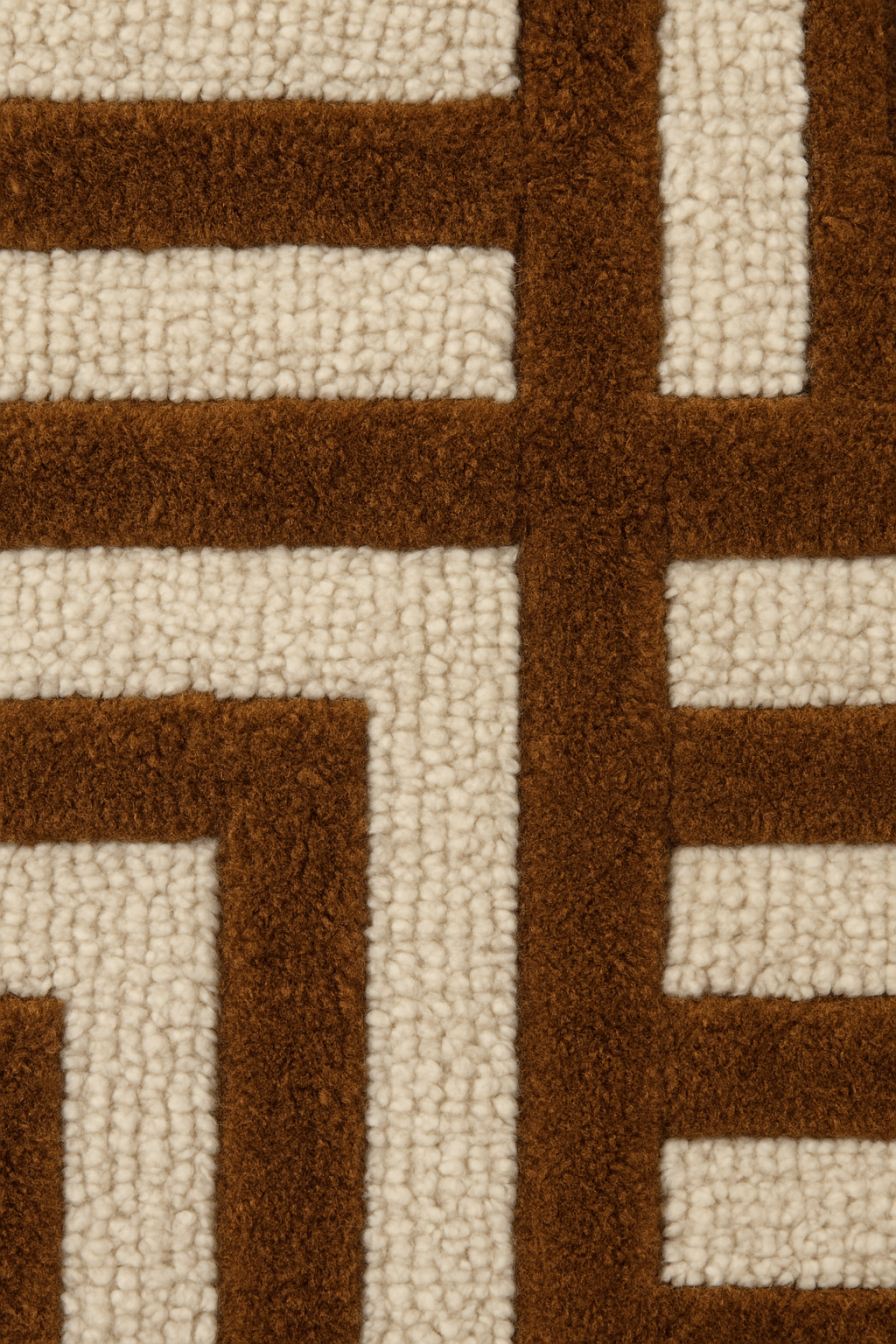 Hand-Tufted Wool Rug – Brown & Cream Geometric Area Carpet