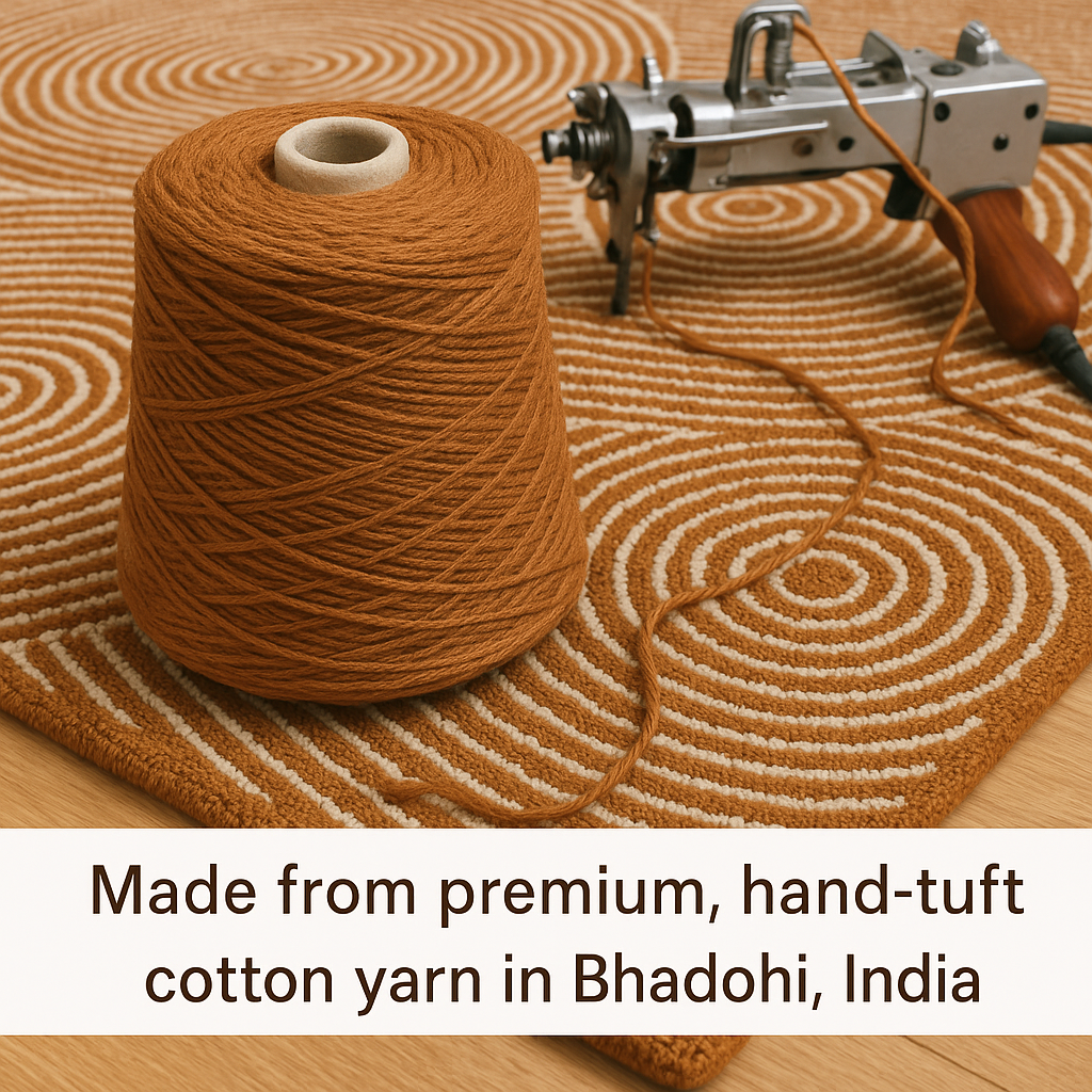 Hand-Tufted Brown & Beige Rug – Modern Concentric Circle Design