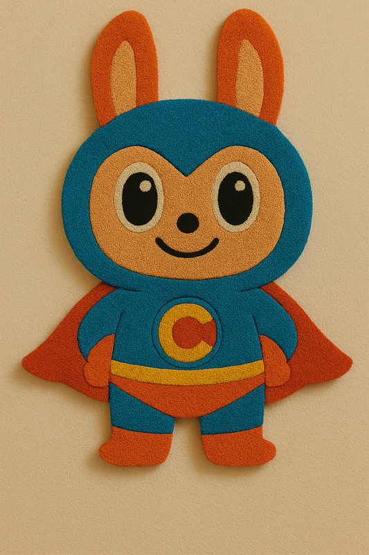 CAPEE Hero Bunny Tufted Rug – Kids Cartoon Superhero Carpet