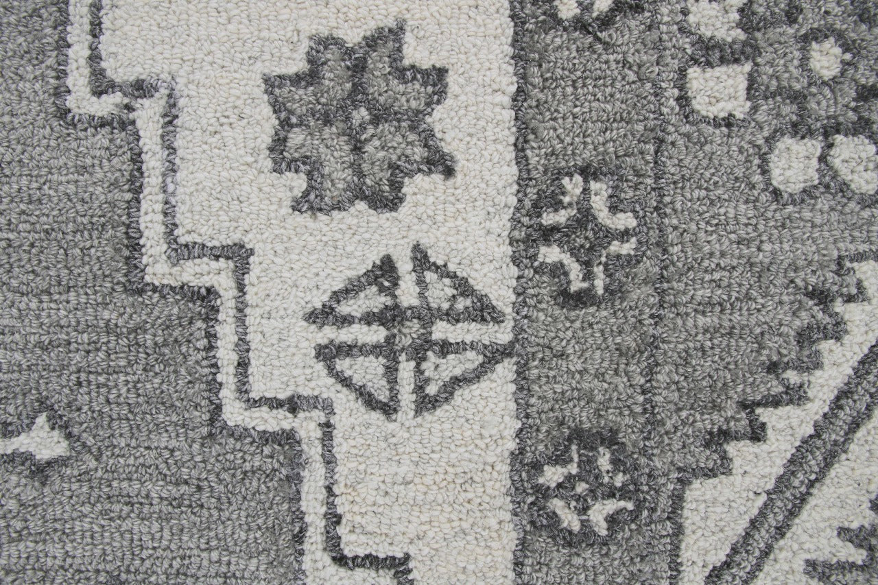 Hand-Knotted Grey & White Oriental Wool Rug | Geometric Oushak
