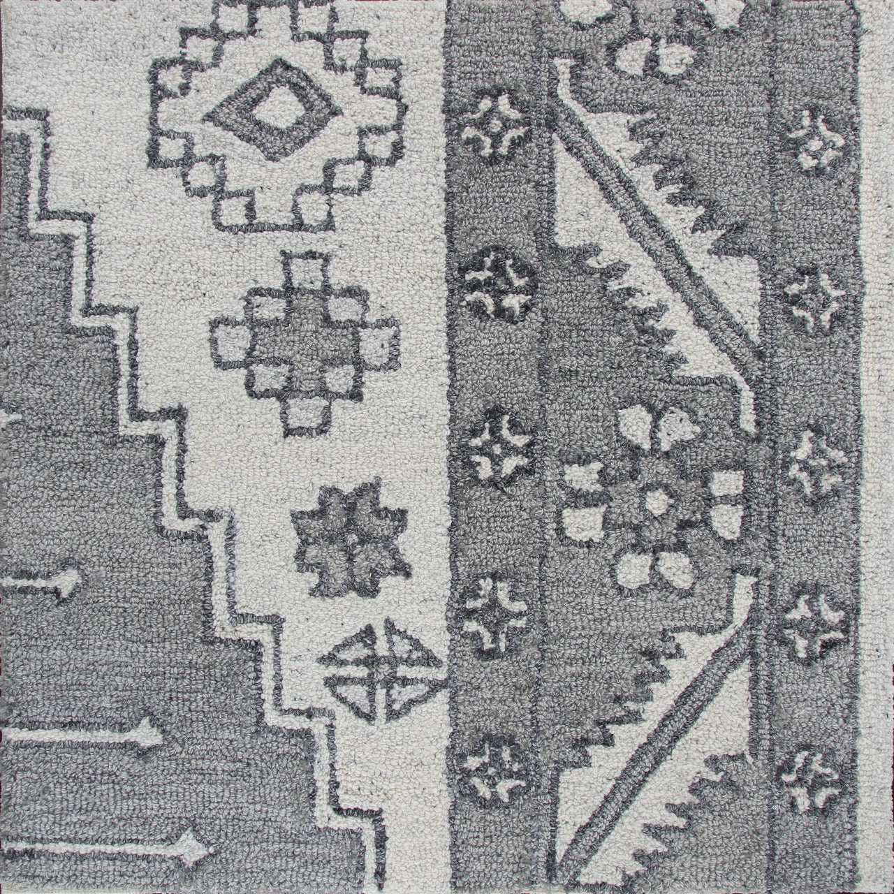 Hand-Knotted Grey & White Oriental Wool Rug | Geometric Oushak