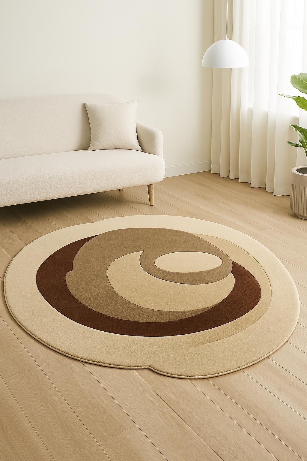 Modern Abstract Wool Rug | Beige & Brown Hand Tufted Plush Accent Carpet