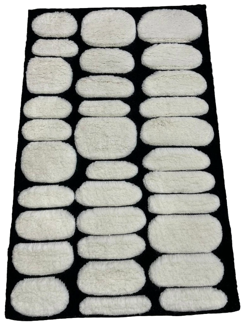 Modern Hand-Knotted Wool Rug – Black & White Geometric Area Carpet