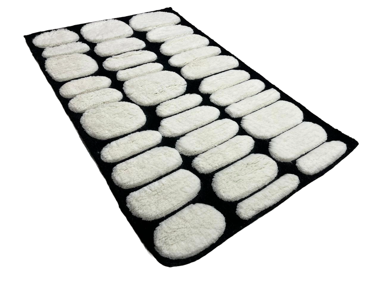 Modern Hand-Knotted Wool Rug – Black & White Geometric Area Carpet